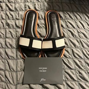 Cream and white linen J Crew sandals